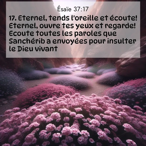 Segond21 Ésaïe  ; image nature: image avec le verset biblique :Eternel, tends l&#039;oreille et écoute! Eternel, ouvre tes yeux et regarde! Ecoute toutes les paroles que Sanchérib a envoyées pour insulter le Dieu vivant! ;  ; 37:17