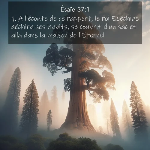 citation biblique : 1. A l&#039;écoute de ce rapport, le roi Ezéchias déchira ses habits, se couvrit d&#039;un sac et alla dans la maison de l&#039;Eternel.
 sur fond image nature