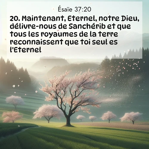 Segond21 Ésaïe  ; image nature: image avec le verset biblique :Maintenant, Eternel, notre Dieu, délivre-nous de Sanchérib et que tous les royaumes de la terre reconnaissent que toi seul es l&#039;Eternel!» ;  ; 37:20