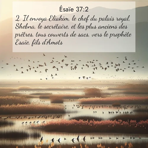 Segond21 Ésaïe  ; image nature: image avec le verset biblique :Il envoya Eliakim, le chef du palais royal, Shebna, le secrétaire, et les plus anciens des prêtres, tous couverts de sacs, vers le prophète Esaïe, fils d&#039;Amots. ;  ; 37:2
