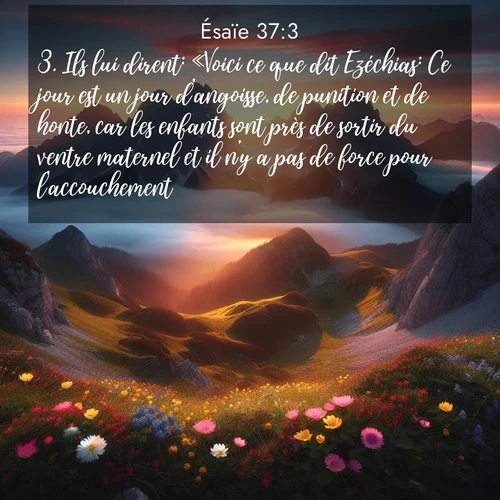 Segond21 Ésaïe  ; image nature: image avec le verset biblique :Ils lui dirent: «Voici ce que dit Ezéchias: Ce jour est un jour d&#039;angoisse, de punition et de honte, car les enfants sont près de sortir du ventre maternel et il n&#039;y a pas de force pour l&#039;accouchement. ;  ; 37:3