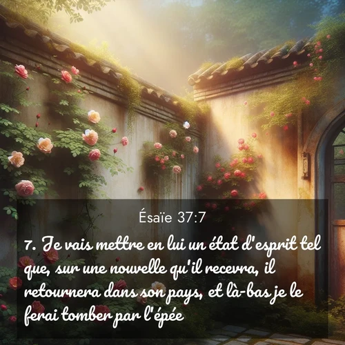 Segond21 Ésaïe  ; image nature: image avec le verset biblique :Je vais mettre en lui un état d&#039;esprit tel que, sur une nouvelle qu&#039;il recevra, il retournera dans son pays, et là-bas je le ferai tomber par l&#039;épée.&#039;» ;  ; 37:7