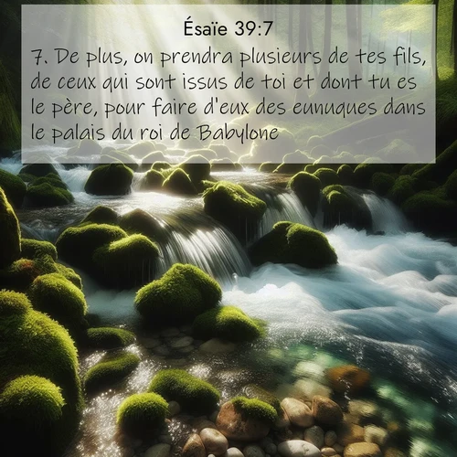 citation biblique : 7. De plus, on prendra plusieurs de tes fils, de ceux qui sont issus de toi et dont tu es le père, pour faire d&#039;eux des eunuques dans le palais du roi de Babylone.»
 sur fond image nature