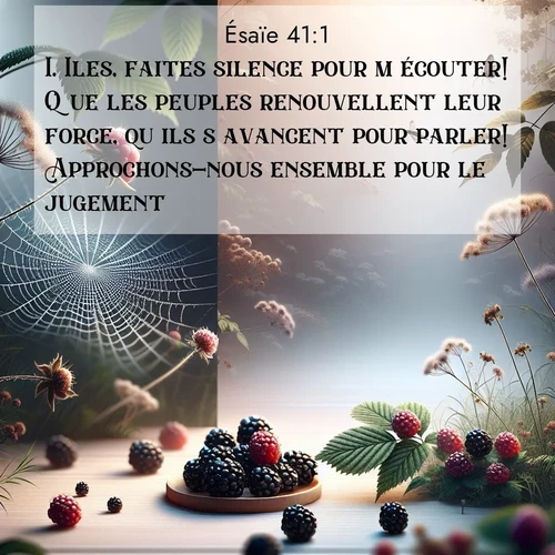 citation biblique : 1. Iles, faites silence pour m&#039;écouter! Que les peuples renouvellent leur force, qu&#039;ils s&#039;avancent pour parler! Approchons-nous ensemble pour le jugement.
 sur fond image nature