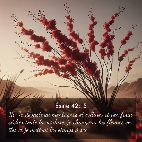 citation biblique : 15. Je dévasterai montagnes et collines et j&#039;en ferai sécher toute la verdure; je changerai les fleuves en îles et je mettrai les étangs à sec.
 sur fond image nature