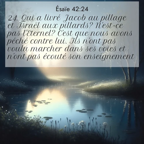 citation biblique : 24. Qui a livré Jacob au pillage et Israël aux pillards? N&#039;est-ce pas l&#039;Eternel? C&#039;est que nous avons péché contre lui. Ils n&#039;ont pas voulu marcher dans ses voies et n&#039;ont pas écouté son enseignement.
 sur fond image nature