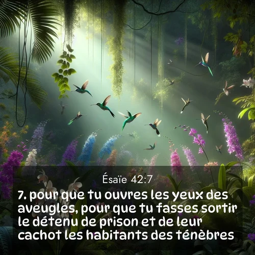 citation biblique : 7. pour que tu ouvres les yeux des aveugles, pour que tu fasses sortir le détenu de prison et de leur cachot les habitants des ténèbres.
 sur fond image nature