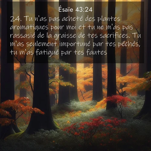 citation biblique : 24. Tu n&#039;as pas acheté des plantes aromatiques pour moi et tu ne m&#039;as pas rassasié de la graisse de tes sacrifices. Tu m&#039;as seulement importuné par tes péchés, tu m&#039;as fatigué par tes fautes.
 sur fond image nature