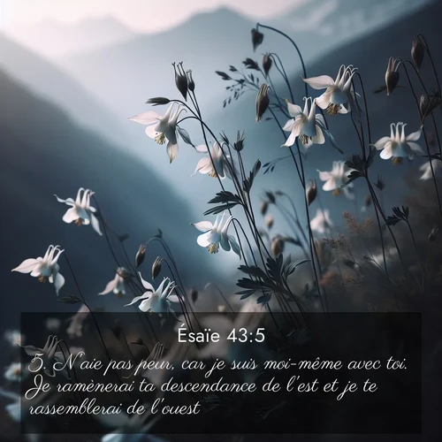 citation biblique : 5. N&#039;aie pas peur, car je suis moi-même avec toi. Je ramènerai ta descendance de l&#039;est et je te rassemblerai de l&#039;ouest.
 sur fond image nature