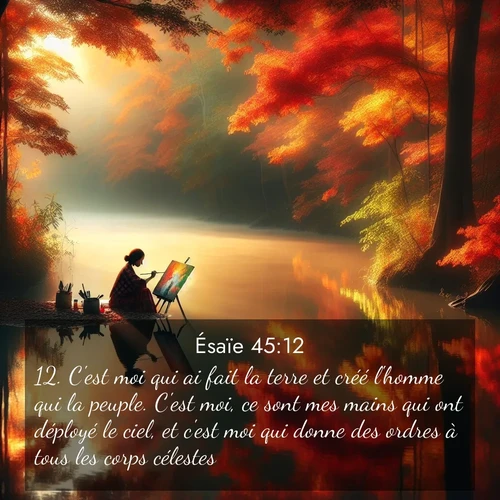 Segond21 Ésaïe  ; image nature: image avec le verset biblique :C&#039;est moi qui ai fait la terre et créé l&#039;homme qui la peuple. C&#039;est moi, ce sont mes mains qui ont déployé le ciel, et c&#039;est moi qui donne des ordres à tous les corps célestes. ;  ; 45:12