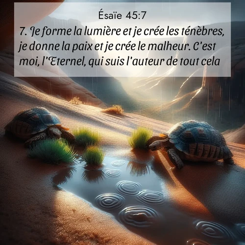 Segond21 Ésaïe  ; image nature: image avec le verset biblique :Je forme la lumière et je crée les ténèbres, je donne la paix et je crée le malheur. C&#039;est moi, l&#039;Eternel, qui suis l&#039;auteur de tout cela. ;  ; 45:7