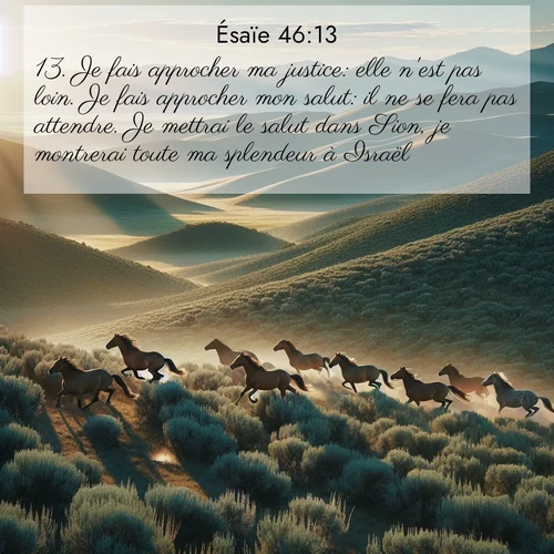 Segond21 Ésaïe  ; image nature: image avec le verset biblique :Je fais approcher ma justice: elle n&#039;est pas loin. Je fais approcher mon salut: il ne se fera pas attendre. Je mettrai le salut dans Sion, je montrerai toute ma splendeur à Israël. ;  ; 46:13