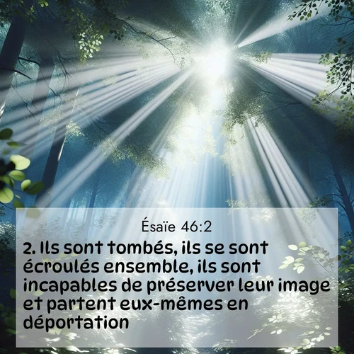 Segond21 Ésaïe  ; image nature: image avec le verset biblique :Ils sont tombés, ils se sont écroulés ensemble, ils sont incapables de préserver leur image et partent eux-mêmes en déportation. ;  ; 46:2