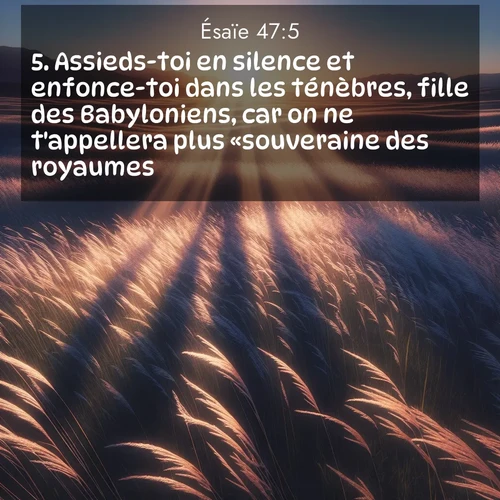 Segond21 Ésaïe  ; image nature: image avec le verset biblique :Assieds-toi en silence et enfonce-toi dans les ténèbres, fille des Babyloniens, car on ne t&#039;appellera plus «souveraine des royaumes». ;  ; 47:5