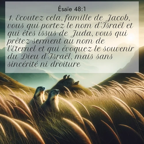 citation biblique : 1. Ecoutez cela, famille de Jacob, vous qui portez le nom d&#039;Israël et qui êtes issus de Juda, vous qui prêtez serment au nom de l&#039;Eternel et qui évoquez le souvenir du Dieu d&#039;Israël, mais sans sincérité ni droiture!
 sur fond image nature