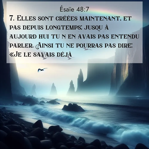 citation biblique : 7. Elles sont créées maintenant, et pas depuis longtemps; jusqu&#039;à aujourd&#039;hui tu n&#039;en avais pas entendu parler. Ainsi tu ne pourras pas dire: «Je le savais déjà.»
 sur fond image nature