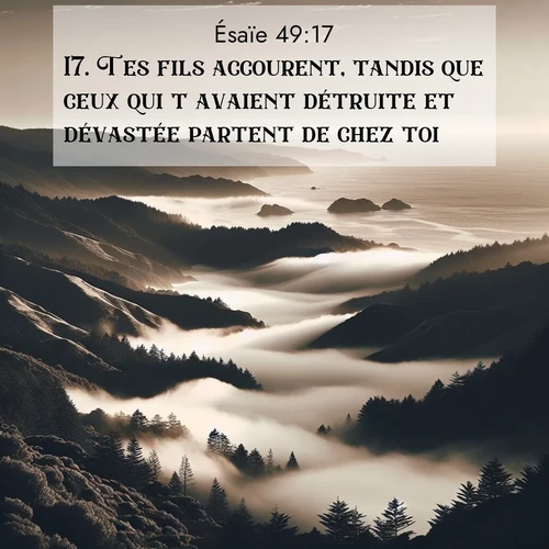 Segond21 Ésaïe  ; image nature: image avec le verset biblique :Tes fils accourent, tandis que ceux qui t&#039;avaient détruite et dévastée partent de chez toi. ;  ; 49:17