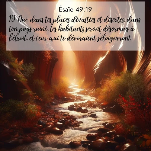 Segond21 Ésaïe  ; image nature: image avec le verset biblique :Oui, dans tes places dévastées et désertes, dans ton pays ruiné, tes habitants seront désormais à l&#039;étroit, et ceux qui te dévoraient s&#039;éloigneront. ;  ; 49:19