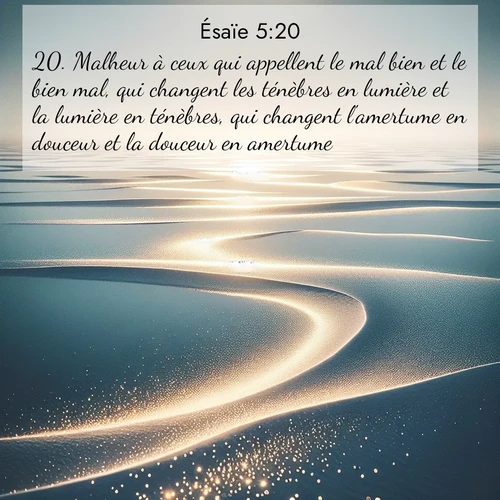 Segond21 Ésaïe  ; image nature: image avec le verset biblique :Malheur à ceux qui appellent le mal bien et le bien mal, qui changent les ténèbres en lumière et la lumière en ténèbres, qui changent l&#039;amertume en douceur et la douceur en amertume! ;  ; 5:20