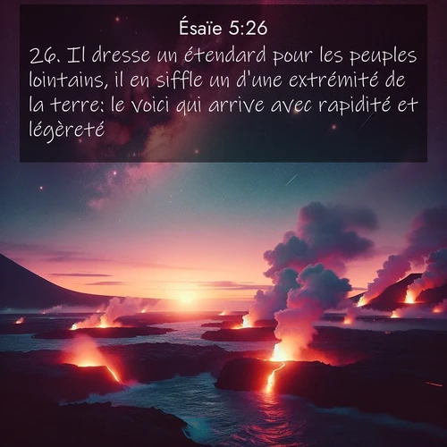 Segond21 Ésaïe  ; image nature: image avec le verset biblique :Il dresse un étendard pour les peuples lointains, il en siffle un d&#039;une extrémité de la terre: le voici qui arrive avec rapidité et légèreté. ;  ; 5:26