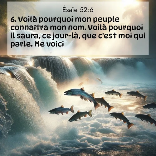 Segond21 Ésaïe  ; image nature: image avec le verset biblique :Voilà pourquoi mon peuple connaîtra mon nom. Voilà pourquoi il saura, ce jour-là, que c&#039;est moi qui parle. Me voici! ;  ; 52:6