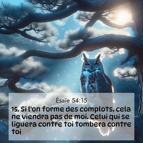 citation biblique : 15. Si l&#039;on forme des complots, cela ne viendra pas de moi. Celui qui se liguera contre toi tombera contre toi.
 sur fond image nature