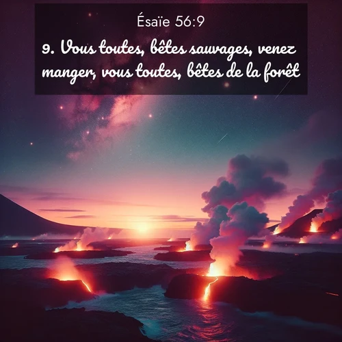 citation biblique : 9. Vous toutes, bêtes sauvages, venez manger, vous toutes, bêtes de la forêt!
 sur fond image nature