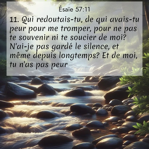 citation biblique : 11. Qui redoutais-tu, de qui avais-tu peur pour me tromper, pour ne pas te souvenir ni te soucier de moi? N&#039;ai-je pas gardé le silence, et même depuis longtemps? Et de moi, tu n&#039;as pas peur.
 sur fond image nature