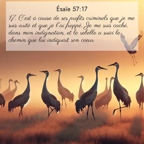citation biblique : 17. C&#039;est à cause de ses profits criminels que je me suis irrité et que je l&#039;ai frappé. Je me suis caché, dans mon indignation, et le rebelle a suivi le chemin que lui indiquait son coeur.
 sur fond image nature
