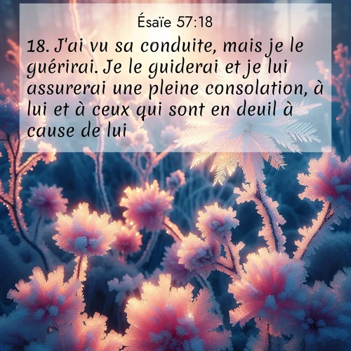citation biblique : 18. J&#039;ai vu sa conduite, mais je le guérirai. Je le guiderai et je lui assurerai une pleine consolation, à lui et à ceux qui sont en deuil à cause de lui.
 sur fond image nature