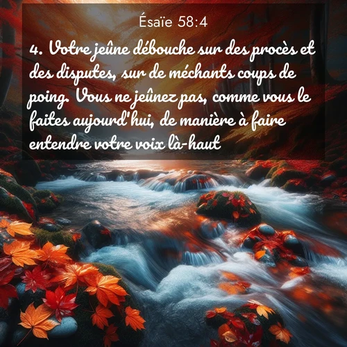 citation biblique : 4. Votre jeûne débouche sur des procès et des disputes, sur de méchants coups de poing. Vous ne jeûnez pas, comme vous le faites aujourd&#039;hui, de manière à faire entendre votre voix là-haut.
 sur fond image nature