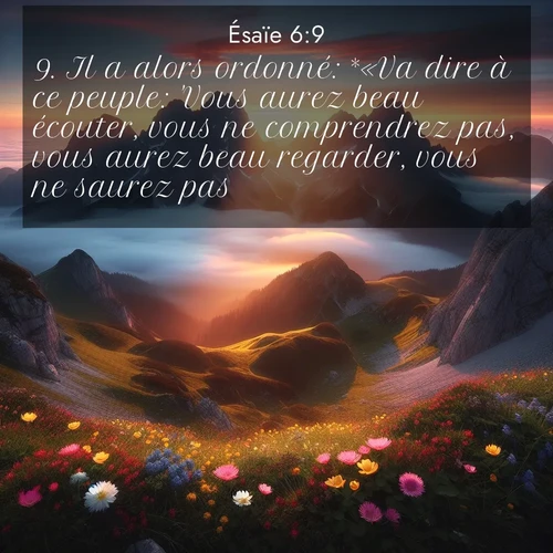 Segond21 Ésaïe  ; image nature: image avec le verset biblique :Il a alors ordonné: *«Va dire à ce peuple: &#039;Vous aurez beau écouter, vous ne comprendrez pas, vous aurez beau regarder, vous ne saurez pas.&#039; ;  ; 6:9