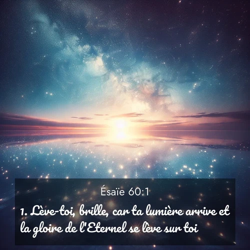 citation biblique : 1. Lève-toi, brille, car ta lumière arrive et la gloire de l&#039;Eternel se lève sur toi.
 sur fond image nature