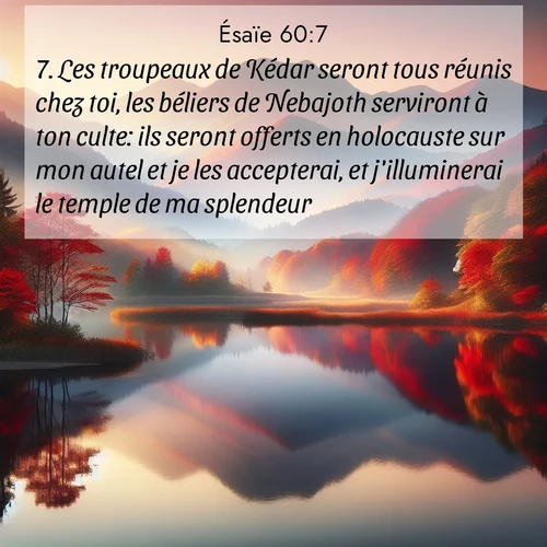 Segond21 Ésaïe  ; image nature: image avec le verset biblique :Les troupeaux de Kédar seront tous réunis chez toi, les béliers de Nebajoth serviront à ton culte: ils seront offerts en holocauste sur mon autel et je les accepterai, et j&#039;illuminerai le temple de ma splendeur. ;  ; 60:7