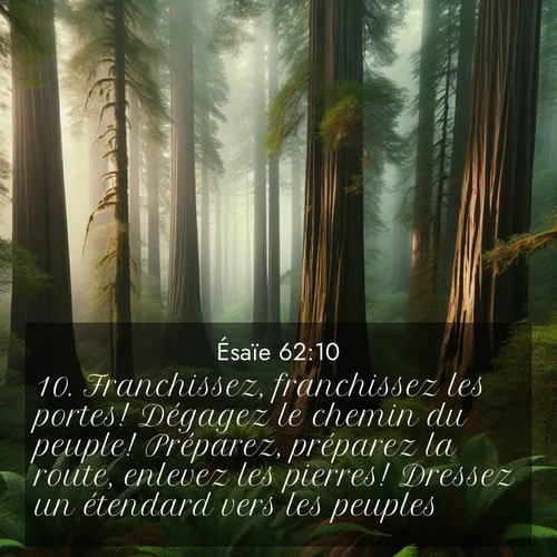Segond21 Ésaïe  ; image nature: image avec le verset biblique :Franchissez, franchissez les portes! Dégagez le chemin du peuple! Préparez, préparez la route, enlevez les pierres! Dressez un étendard vers les peuples! ;  ; 62:10