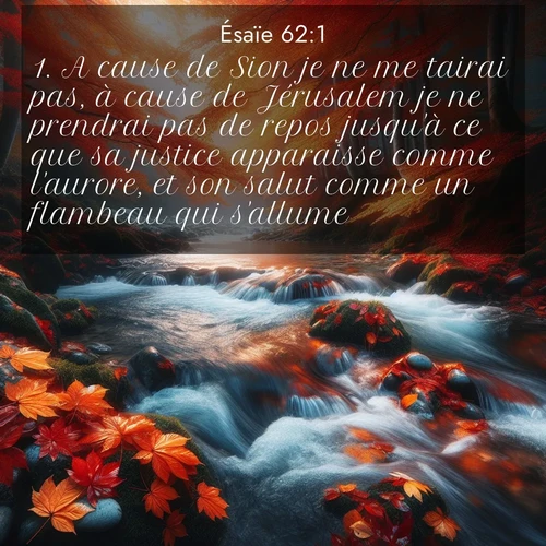 citation biblique : 1. A cause de Sion je ne me tairai pas, à cause de Jérusalem je ne prendrai pas de repos jusqu&#039;à ce que sa justice apparaisse comme l&#039;aurore, et son salut comme un flambeau qui s&#039;allume.
 sur fond image nature