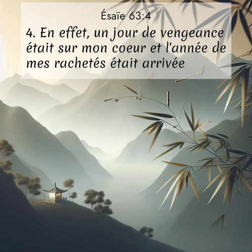 Segond21 Ésaïe  ; image nature: image avec le verset biblique :En effet, un jour de vengeance était sur mon coeur et l&#039;année de mes rachetés était arrivée. ;  ; 63:4