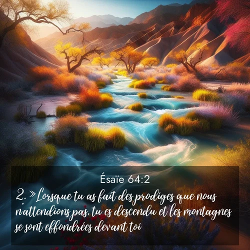Segond21 Ésaïe  ; image nature: image avec le verset biblique :»Lorsque tu as fait des prodiges que nous n&#039;attendions pas, tu es descendu et les montagnes se sont effondrées devant toi. ;  ; 64:2