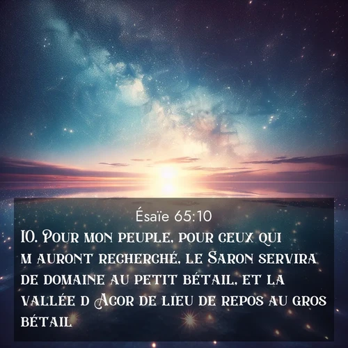 citation biblique : 10. Pour mon peuple, pour ceux qui m&#039;auront recherché, le Saron servira de domaine au petit bétail, et la vallée d&#039;Acor de lieu de repos au gros bétail.
 sur fond image nature