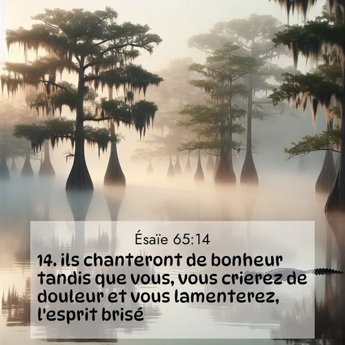 citation biblique : 14. ils chanteront de bonheur tandis que vous, vous crierez de douleur et vous lamenterez, l&#039;esprit brisé.
 sur fond image nature