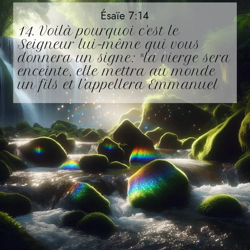 Segond21 Ésaïe  ; image nature: image avec le verset biblique :Voilà pourquoi c&#039;est le Seigneur lui-même qui vous donnera un signe: *la vierge sera enceinte, elle mettra au monde un fils et l&#039;appellera Emmanuel. ;  ; 7:14