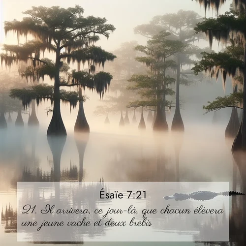 Segond21 Ésaïe  ; image nature: image avec le verset biblique :Il arrivera, ce jour-là, que chacun élèvera une jeune vache et deux brebis. ;  ; 7:21