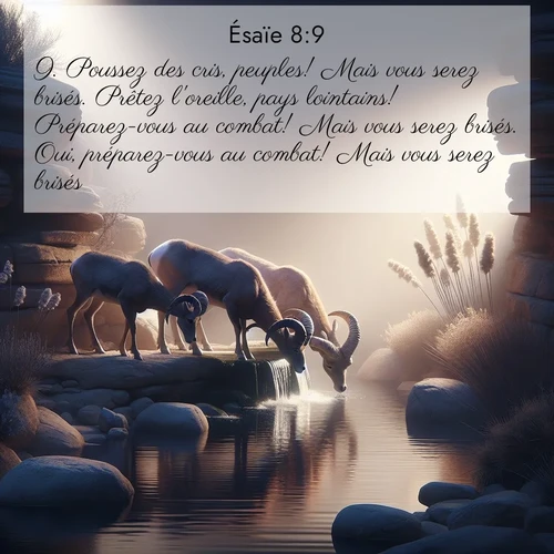 Segond21 Ésaïe  ; image nature: image avec le verset biblique :Poussez des cris, peuples! Mais vous serez brisés. Prêtez l&#039;oreille, pays lointains! Préparez-vous au combat! Mais vous serez brisés. Oui, préparez-vous au combat! Mais vous serez brisés. ;  ; 8:9