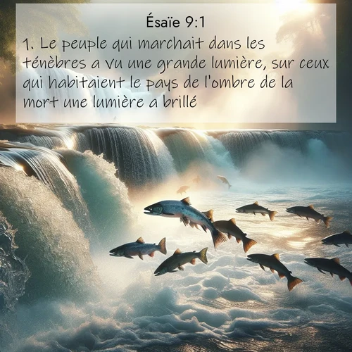 citation biblique : 1. Le peuple qui marchait dans les ténèbres a vu une grande lumière, sur ceux qui habitaient le pays de l&#039;ombre de la mort une lumière a brillé.
 sur fond image nature