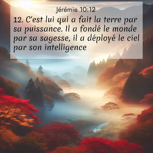 Segond21 Jérémie  ; image nature: image avec le verset biblique :C&#039;est lui qui a fait la terre par sa puissance. Il a fondé le monde par sa sagesse, il a déployé le ciel par son intelligence. ;  ; 10:12