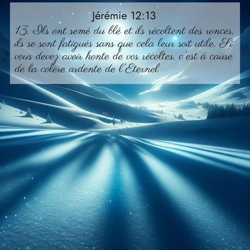 Segond21 Jérémie  ; image nature: image avec le verset biblique :Ils ont semé du blé et ils récoltent des ronces, ils se sont fatigués sans que cela leur soit utile. Si vous devez avoir honte de vos récoltes, c&#039;est à cause de la colère ardente de l&#039;Eternel. ;  ; 12:13