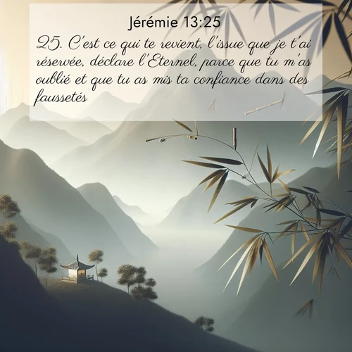Segond21 Jérémie  ; image nature: image avec le verset biblique :C&#039;est ce qui te revient, l&#039;issue que je t&#039;ai réservée, déclare l&#039;Eternel, parce que tu m&#039;as oublié et que tu as mis ta confiance dans des faussetés. ;  ; 13:25