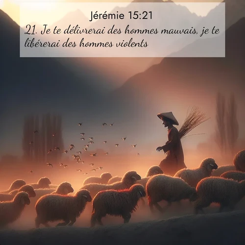 Segond21 Jérémie  ; image nature: image avec le verset biblique :Je te délivrerai des hommes mauvais, je te libérerai des hommes violents.» ;  ; 15:21