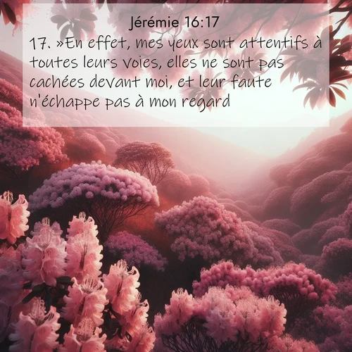 Segond21 Jérémie  ; image nature: image avec le verset biblique :»En effet, mes yeux sont attentifs à toutes leurs voies, elles ne sont pas cachées devant moi, et leur faute n&#039;échappe pas à mon regard. ;  ; 16:17