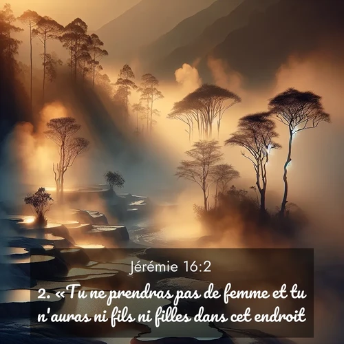 Segond21 Jérémie  ; image nature: image avec le verset biblique :«Tu ne prendras pas de femme et tu n&#039;auras ni fils ni filles dans cet endroit. ;  ; 16:2